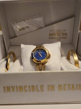 Invicta Gold-Tone Watch with Blue Dial
